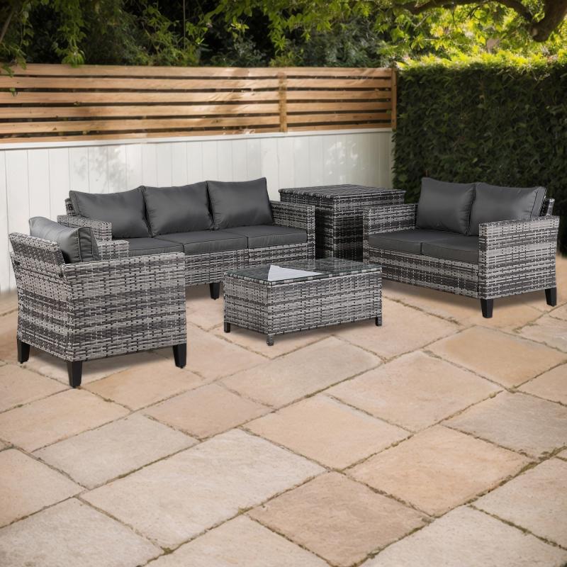 Milan Range Sectional Sofa Sets in Grey Rattan and Grey Cushions