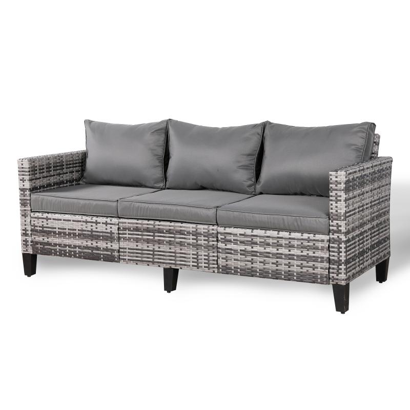 Milan Range 3-Seater Sofa in Grey Rattan and Grey Cushions