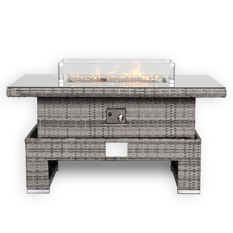 Bail Gas Firepit Rising Table with Glass Wind Guard & Lava Rocks, 55,000 BTU
