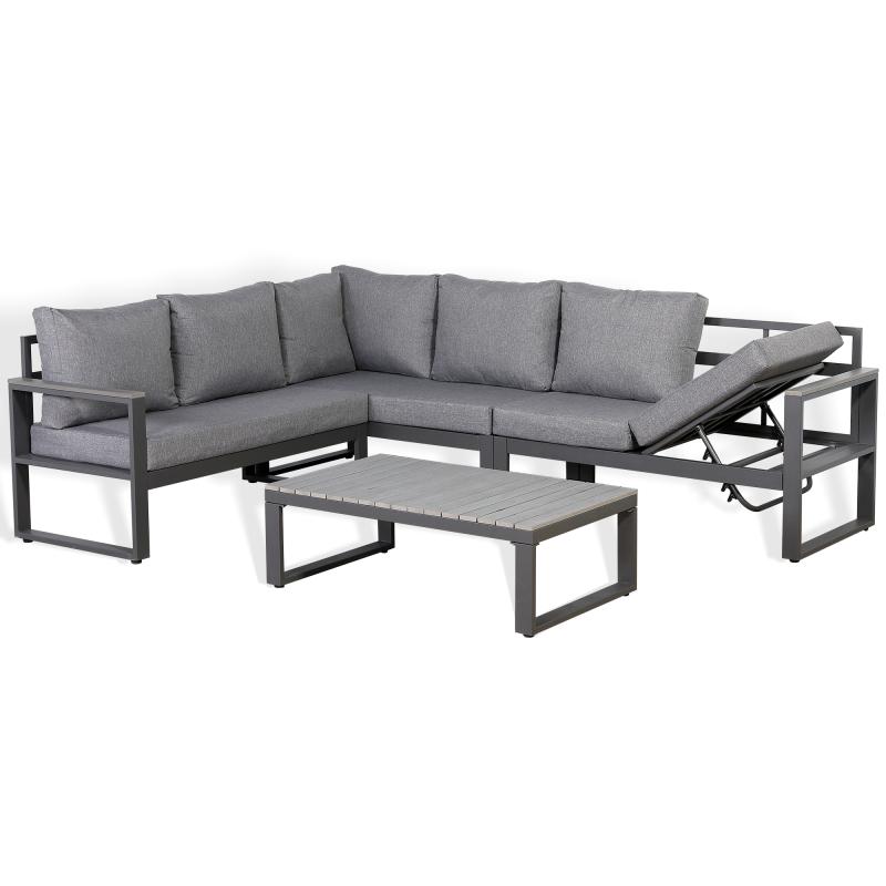 CK-02 Vancouver Range LHF Corner Set Charcoal Aluminium Frame With Grey Cushions