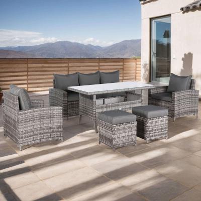 Oxford Range High Back Large Dining Sofa Set in Grey Weave with Dinning Table