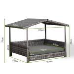 Telluria Mice Wicker Raised Dog House / Rattan Dog Bed for Indoor/Outdoor with Removable Roof and Cushion in Grey